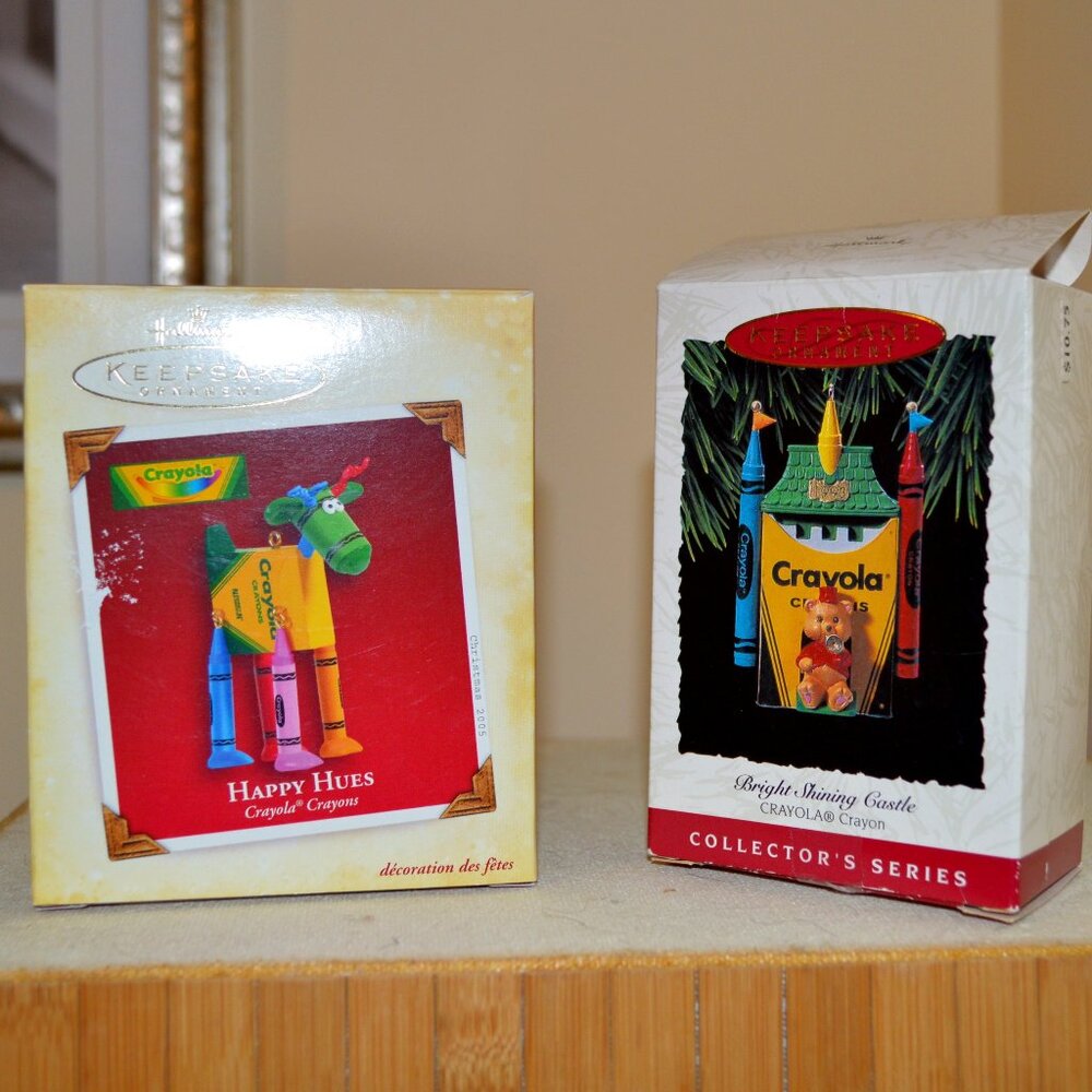 NWT Bundle of 2 Hallmark Crayola Ornaments Happy Hues and Bright Shining Castle